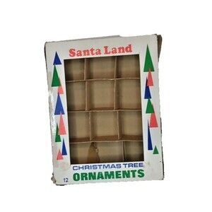 Vintage Poland Santa Land Christmas Ornament Box Empty 12 Slots 7.5" x 9.5"